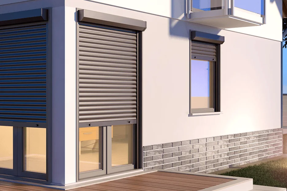 exterior manual roller shutters protecting residential windows in Melbourne