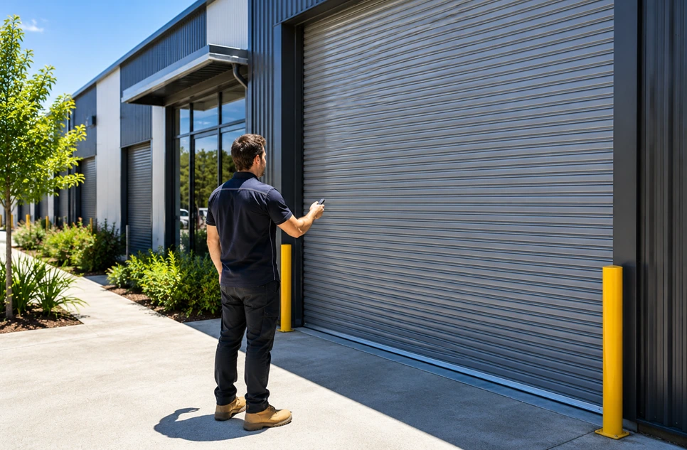 commercial roller shutters securing a modern business premises