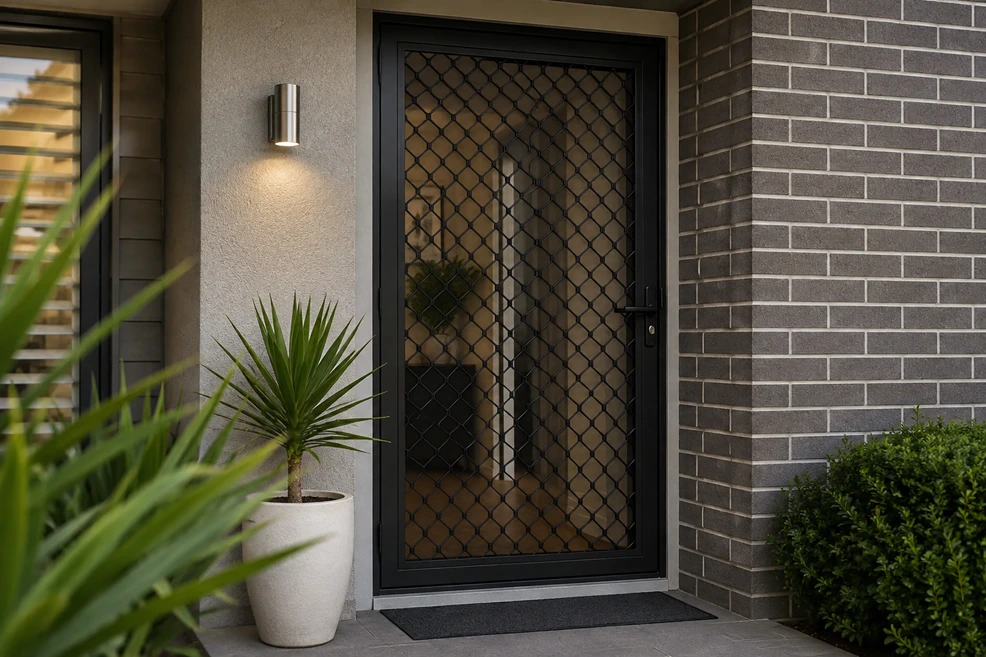 Vision Guard mesh security door installed at a modern home entrance